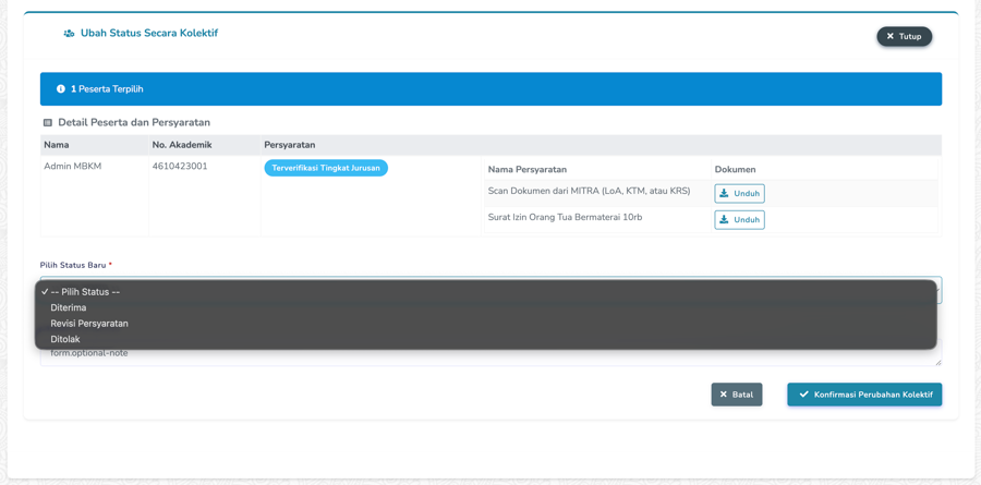 Select New Status for Bulk