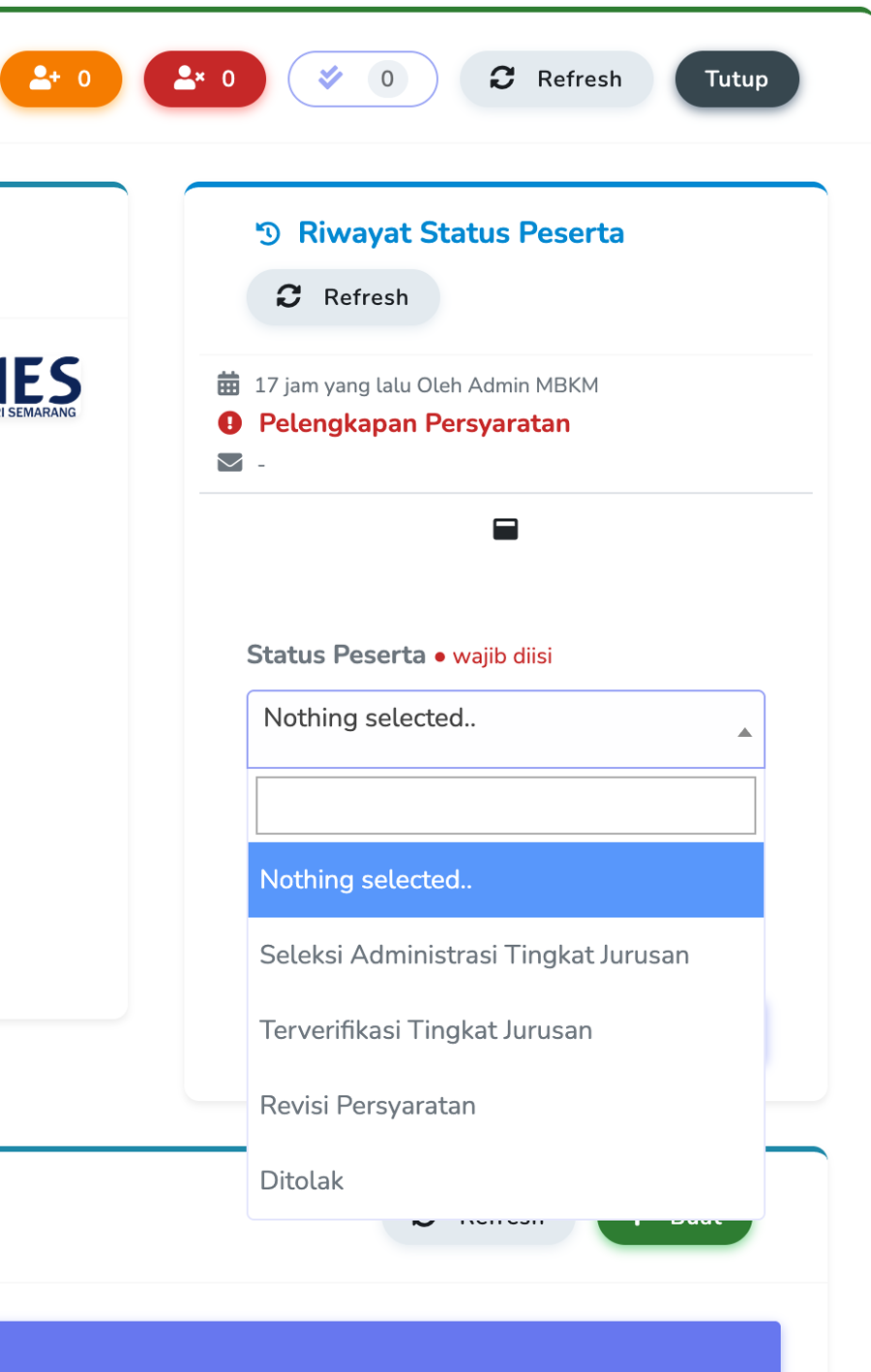 Dropdown Status Terverifikasi