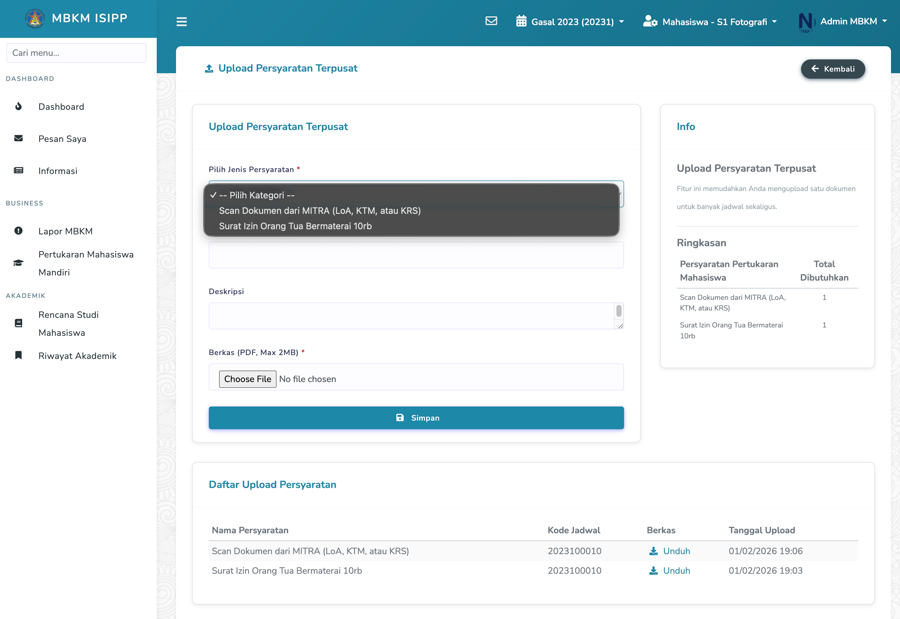 Dropdown Persyaratan